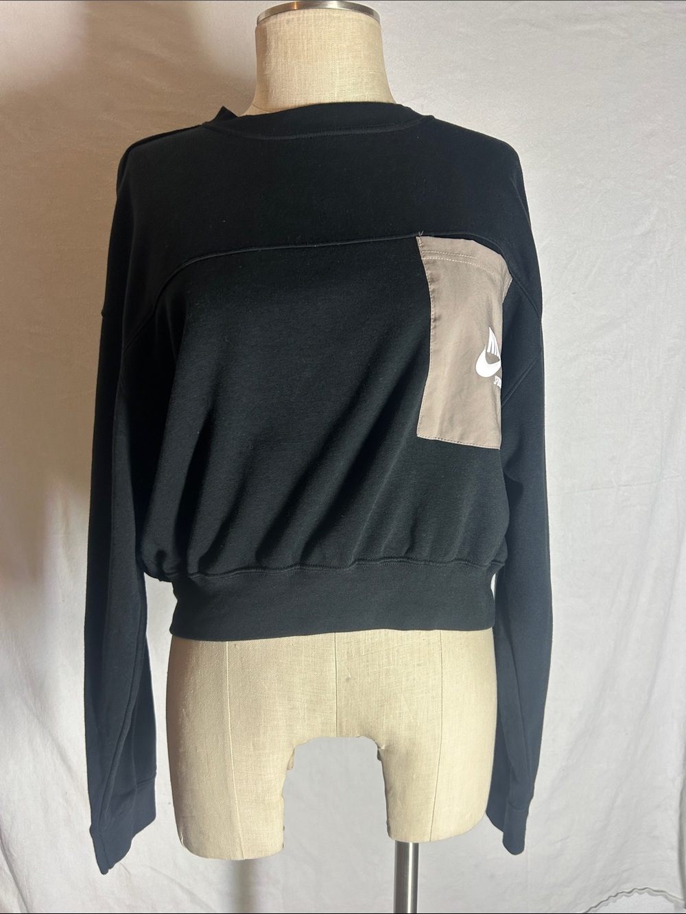 Black Sweater with Taupe Pocket - Men's Crewneck